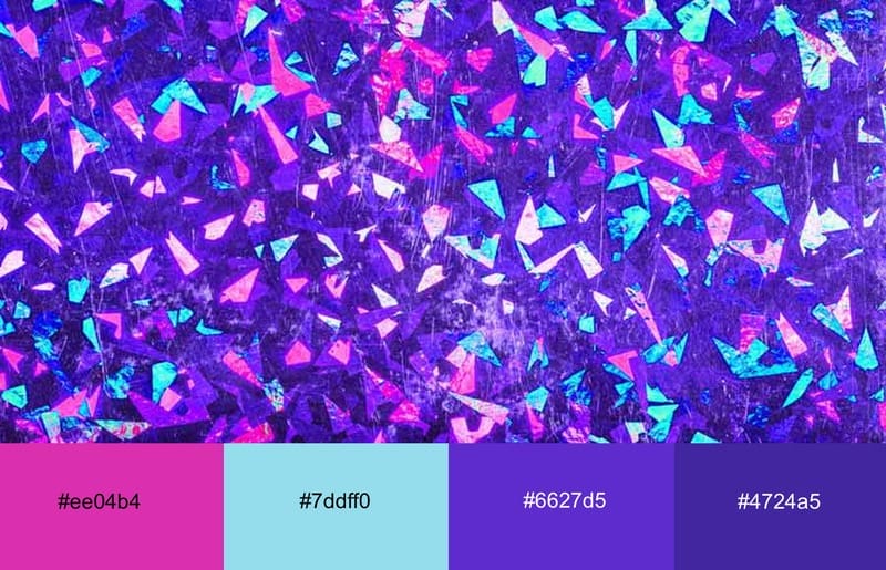 Small triangles coloroed in neon cyan, pink and purple