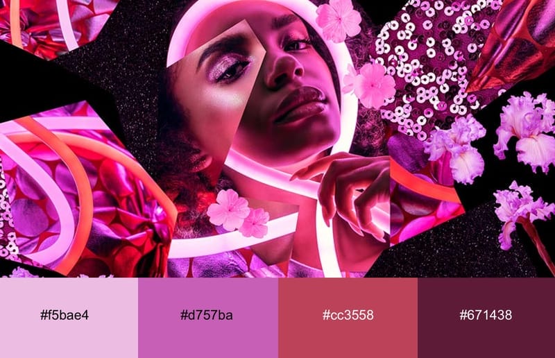 image of a girl surrounded by neon pink and red elements