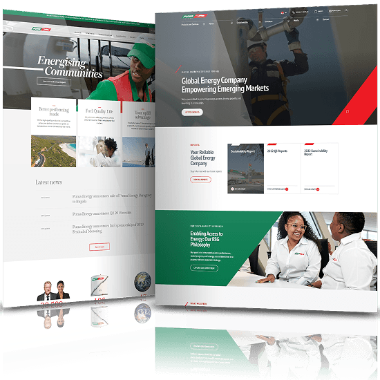 Puma Energy website before and after redesign featuring updated branding, modern layout, and improved content hierarchy