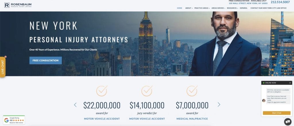 Rosenbaum Personal Injury Lawyers website screenshot