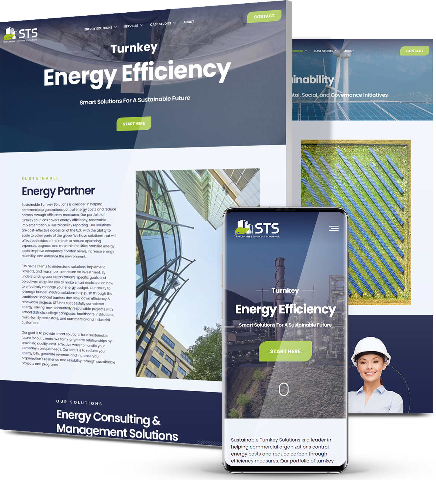 Turnkey energy efficiency website design for STS featuring sustainable solutions, consulting services, and mobile-responsive layout