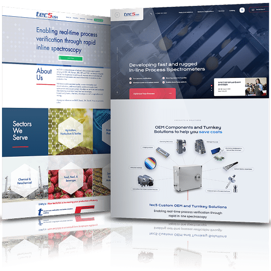 Before and after comparison of tec5USA website redesign, featuring enhanced UI, product visualization, and industrial branding.