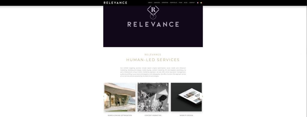 Relevance homepage screenshot