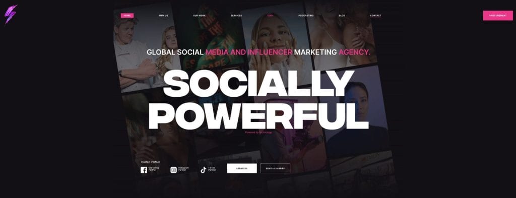 Socially Powerful homepage screenshot