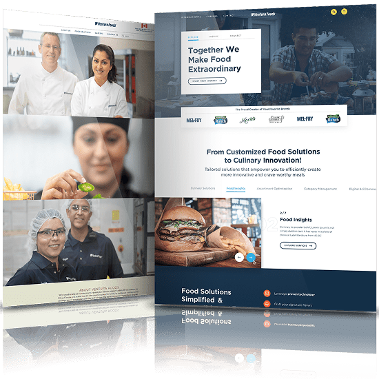 Image showing the before and after of Ventura Foods' website design