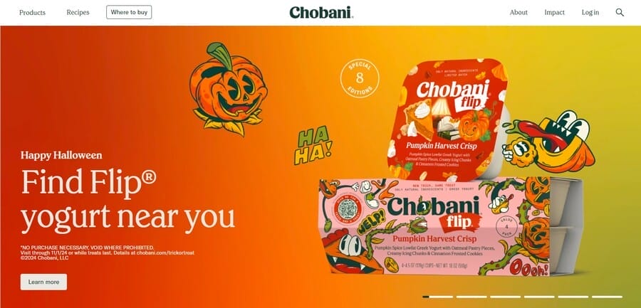 Chobani website screenshot