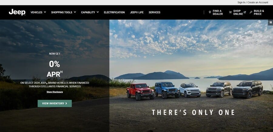 Jeep website screenshot
