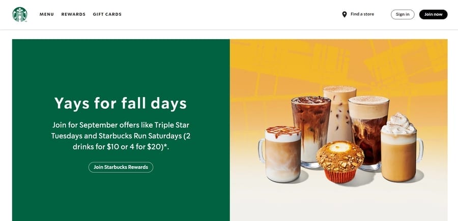 Starbucks website screenshot