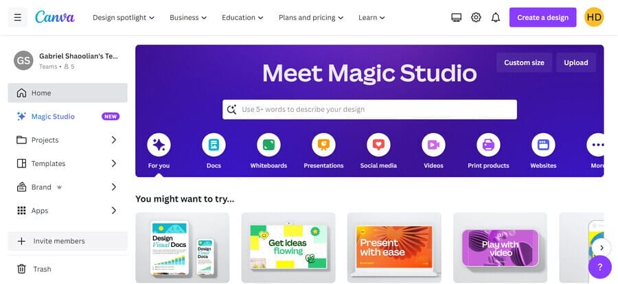 A screenshot of Canva's website homepage