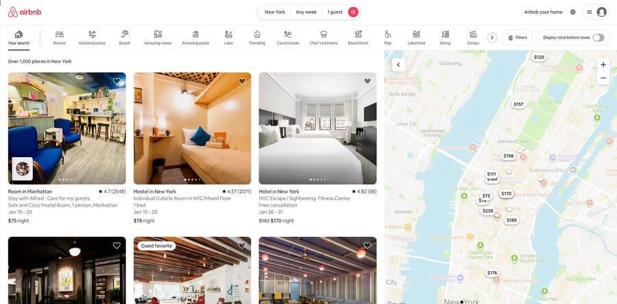 Airbnb NYC website screenshot