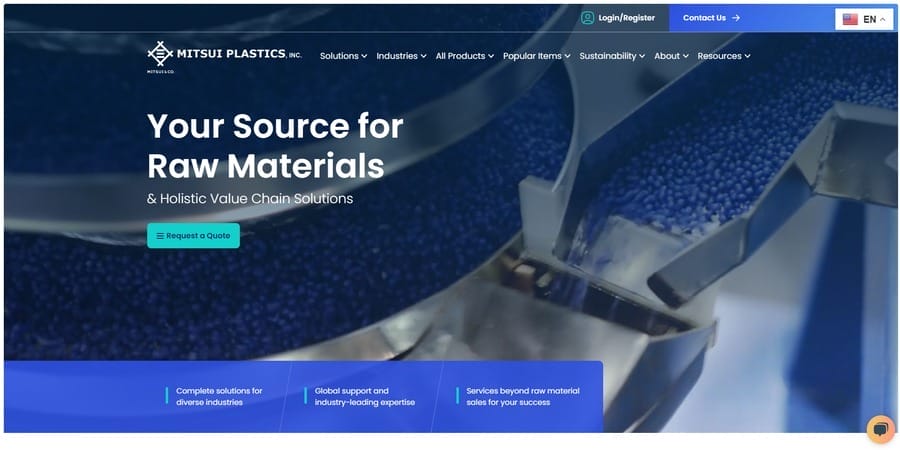 Mitsui Plastics website screenshot