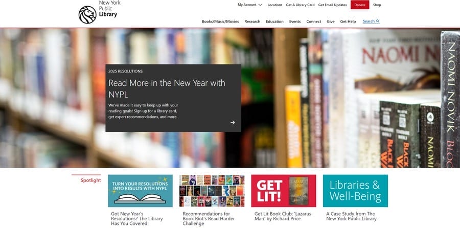 NYPL website screenshot