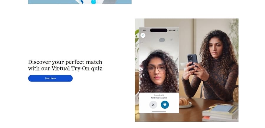 Warby Parker website screenshot