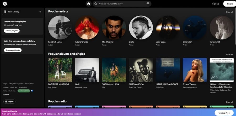 Spotify website screenshot
