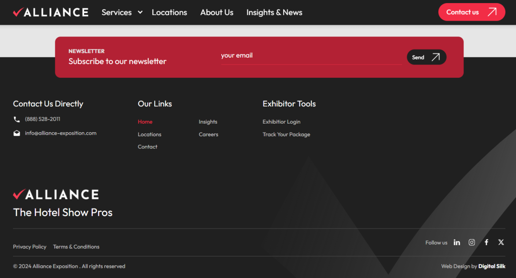 Alliance's website footer design