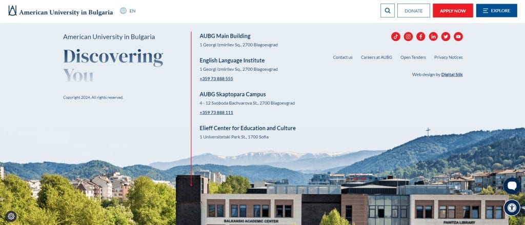 AUBG's website footer design