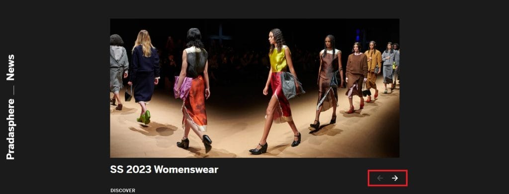 website navigation Prada