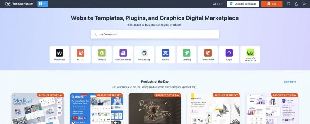 TemplateMonster website screenshot