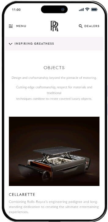 An example of the terminology used in Rolls Royce's web copy