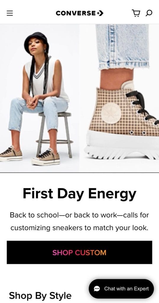 Converse mobile homepage screenshot