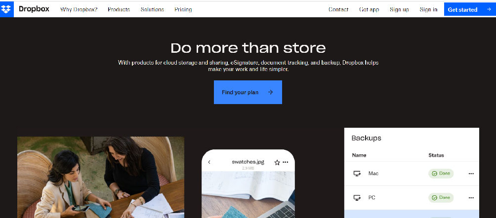 Dropbox homepage