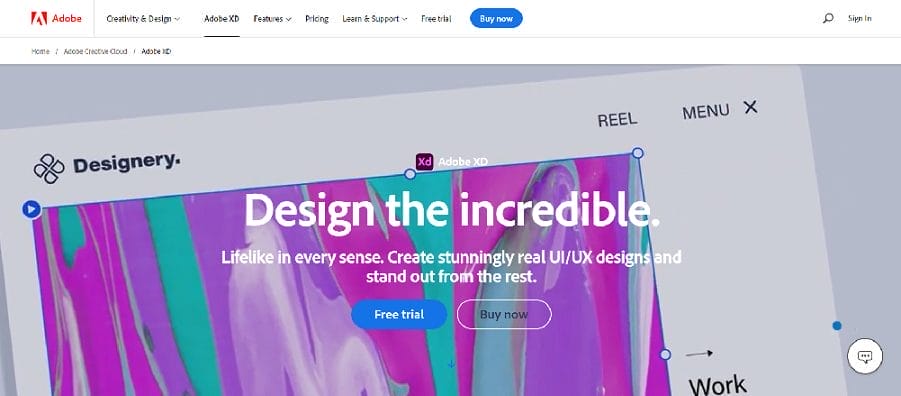 Adobe homepage