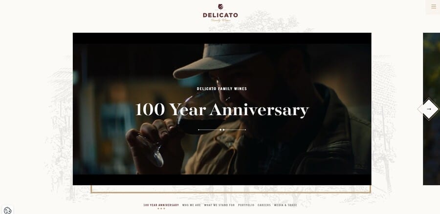 Delcato Family Wines website screenshot