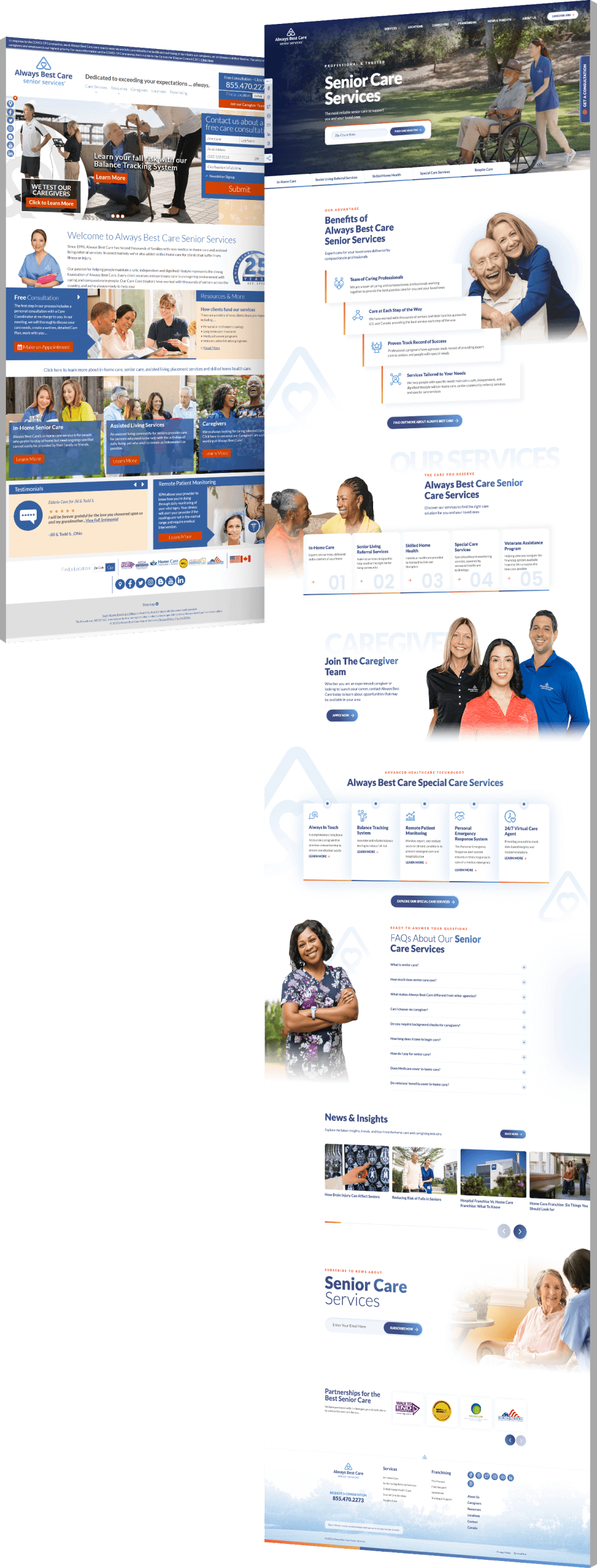 Image showing the before and after of ABC Senio Services' website design