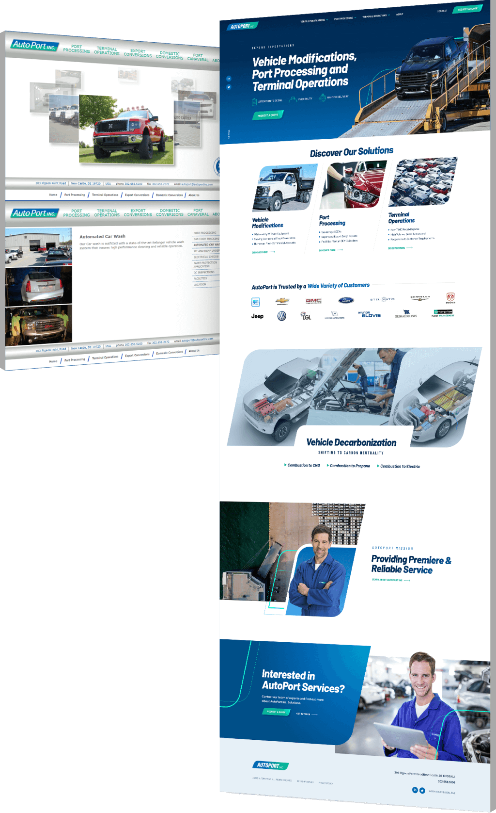 Image showing the before and after of Autoport's website design