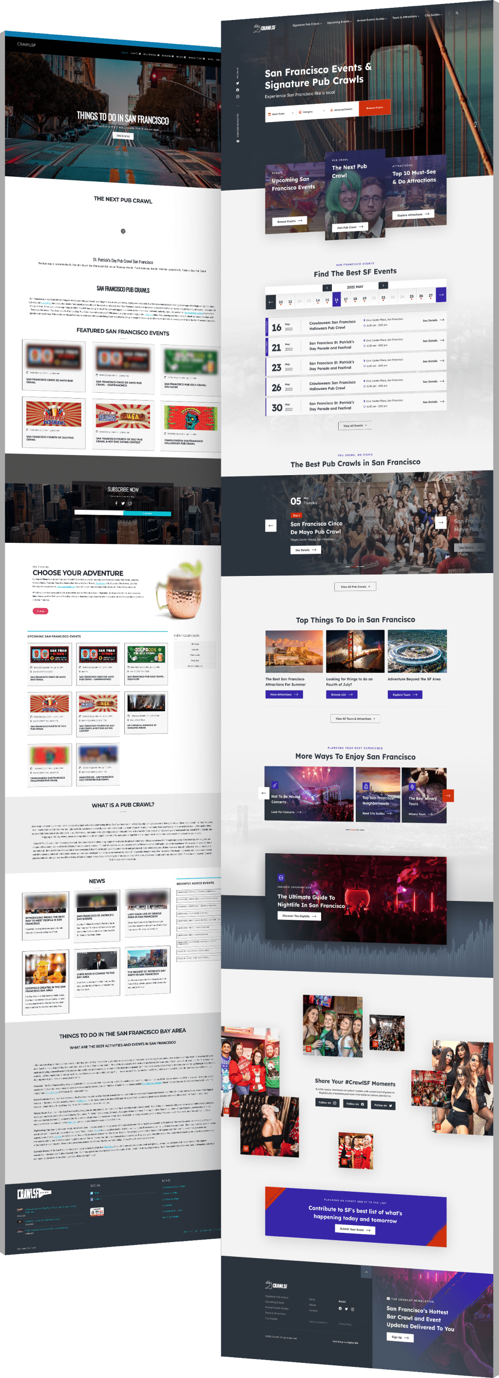 Image showing the before and after of CrawlSF's website design