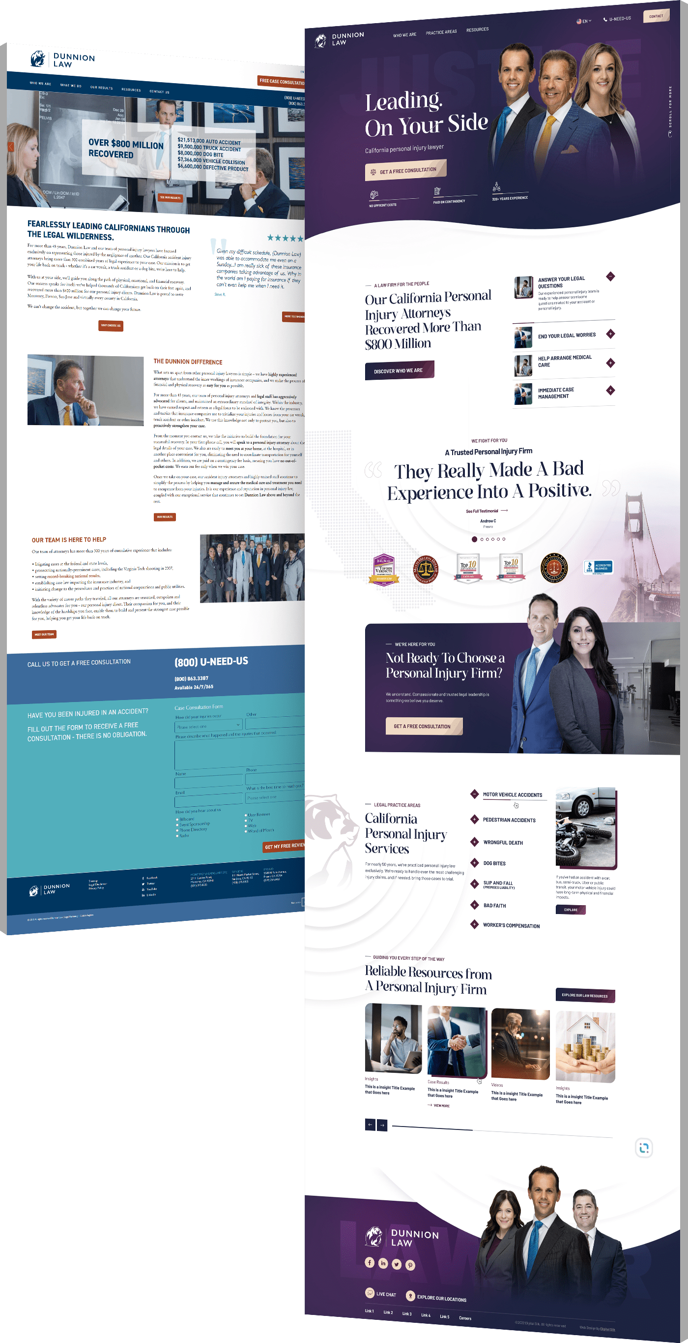 Image showing the before and after of Dunnion Law's website design