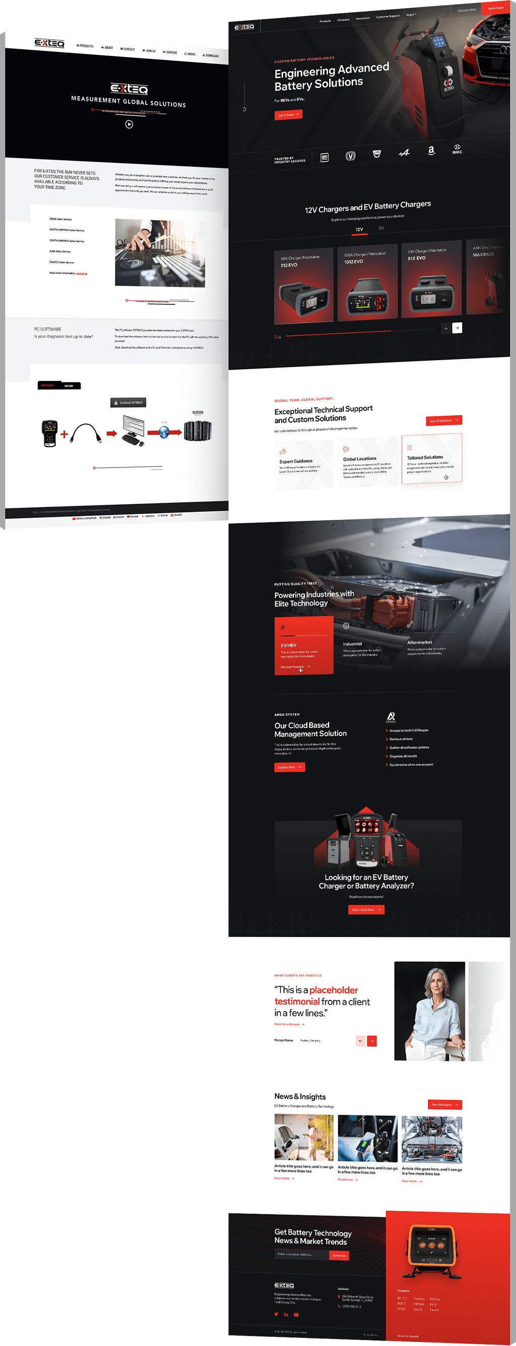 Image showing the before and after of E-xteq's website design