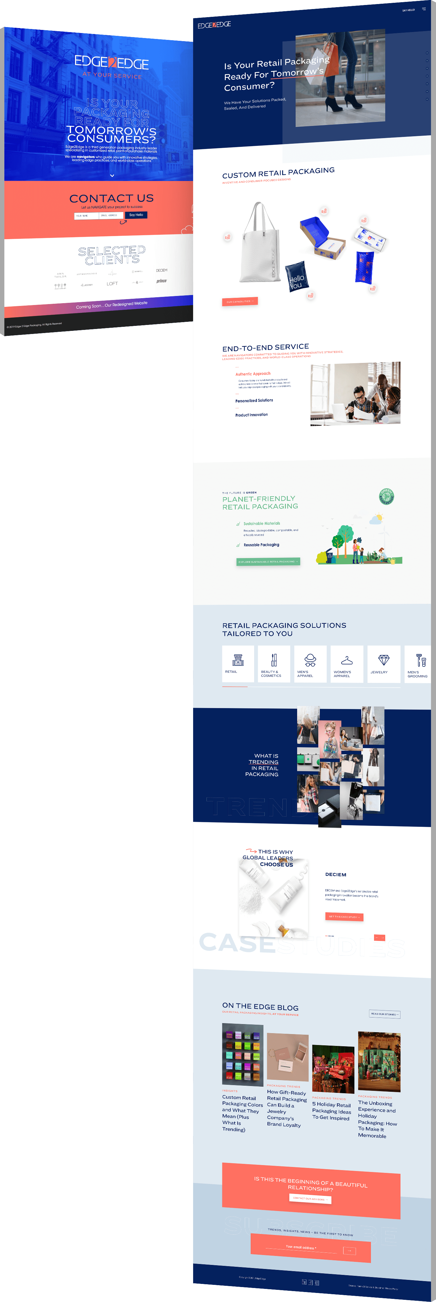 Image showing the before and after of Edge2Edge's website design