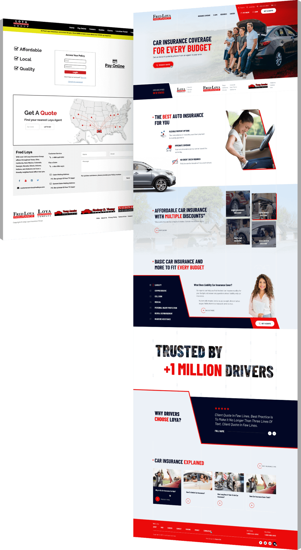 Image showing the before and after of Fred Loya's website design