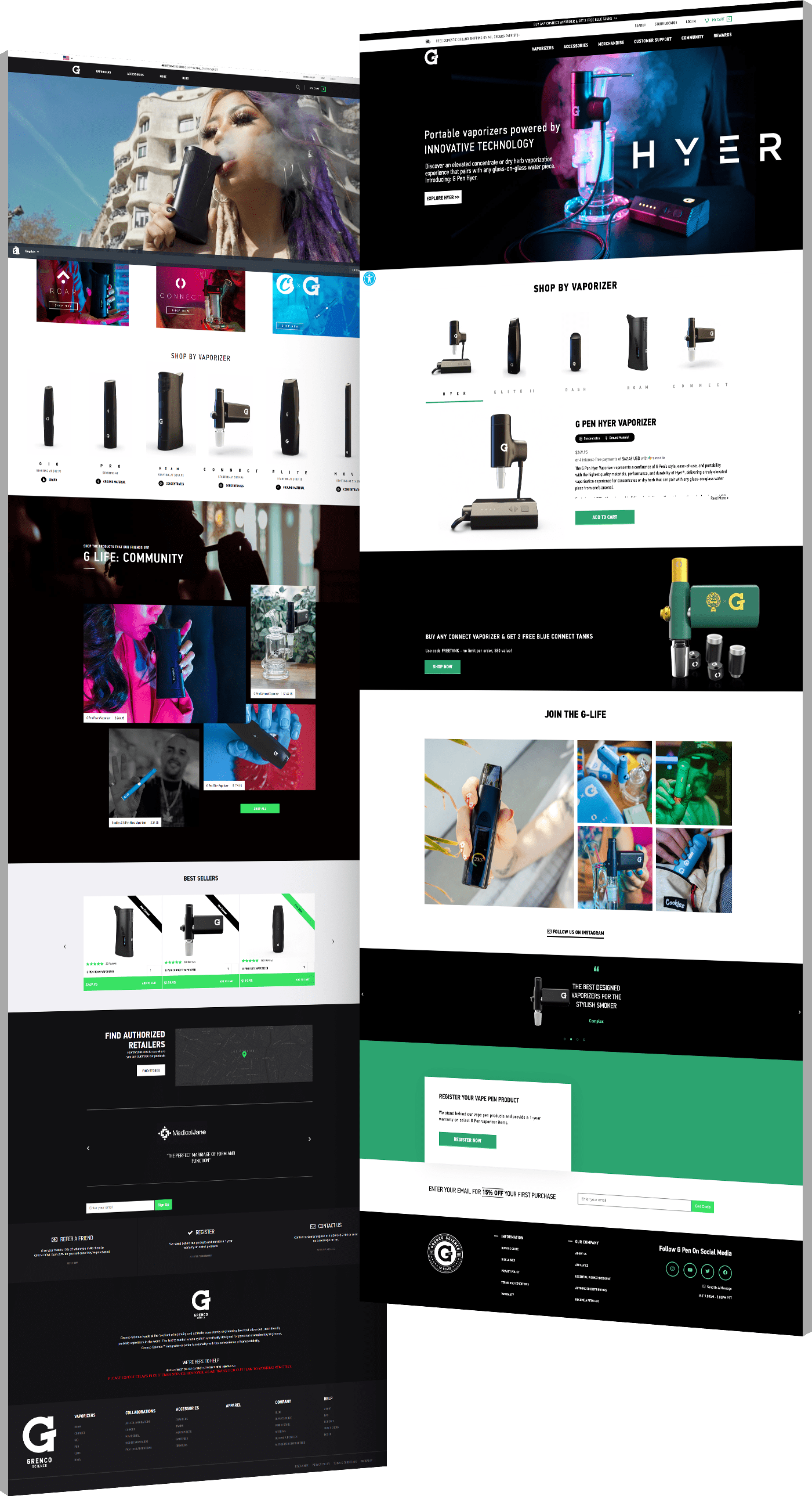 Image showing the before and after of G Pen's website design