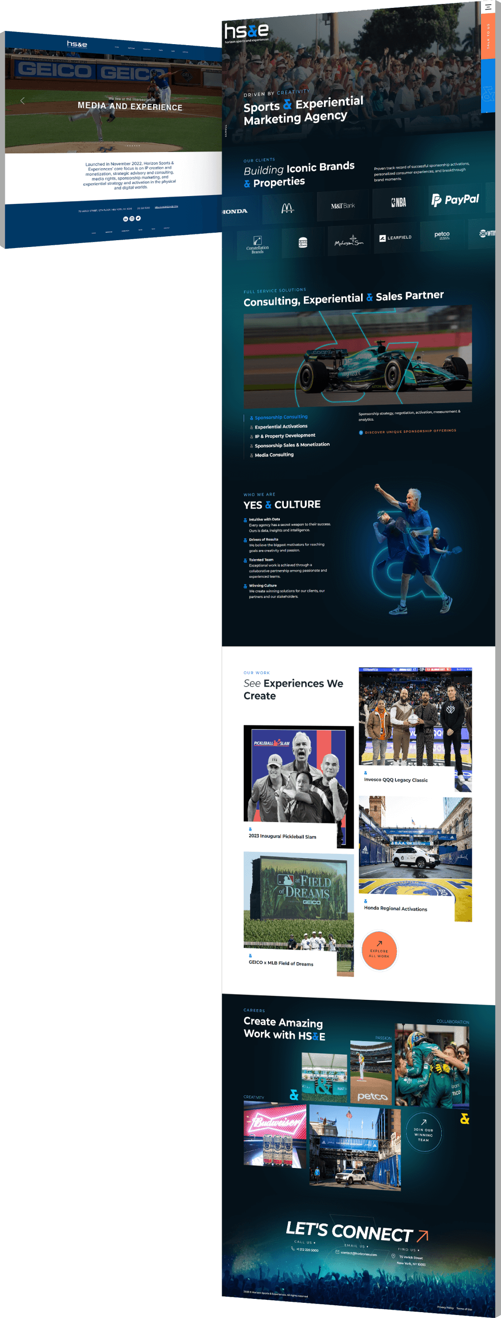 Image showing the before and after of Horizon Sports & Experiences' website design