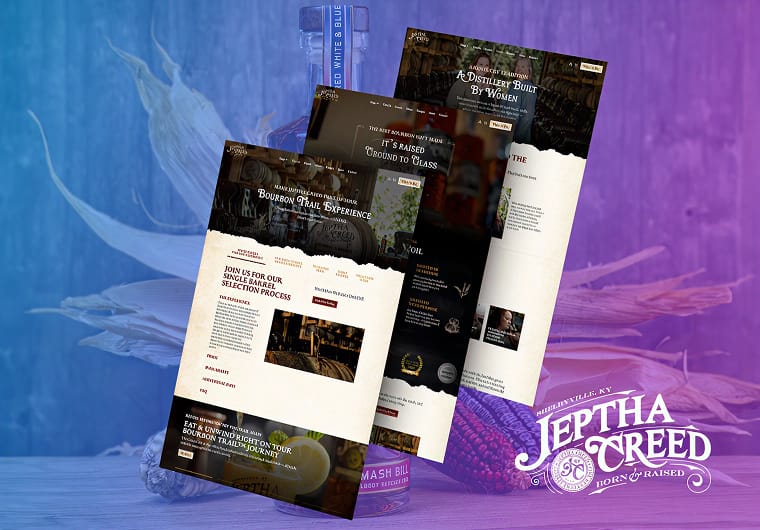 Three stacked images of Jeptha Creed's website design
