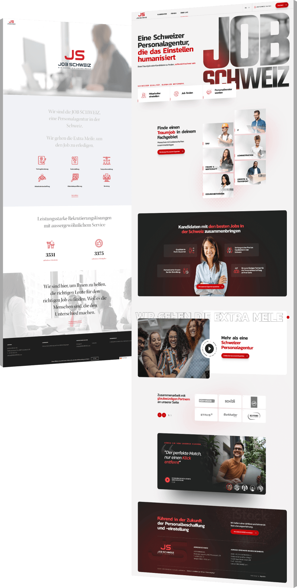 Image showing the before and after of Job Schweiz's website design