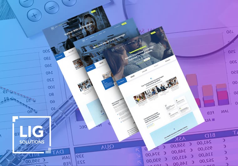 Three stacked images of LIG Solutions' website design