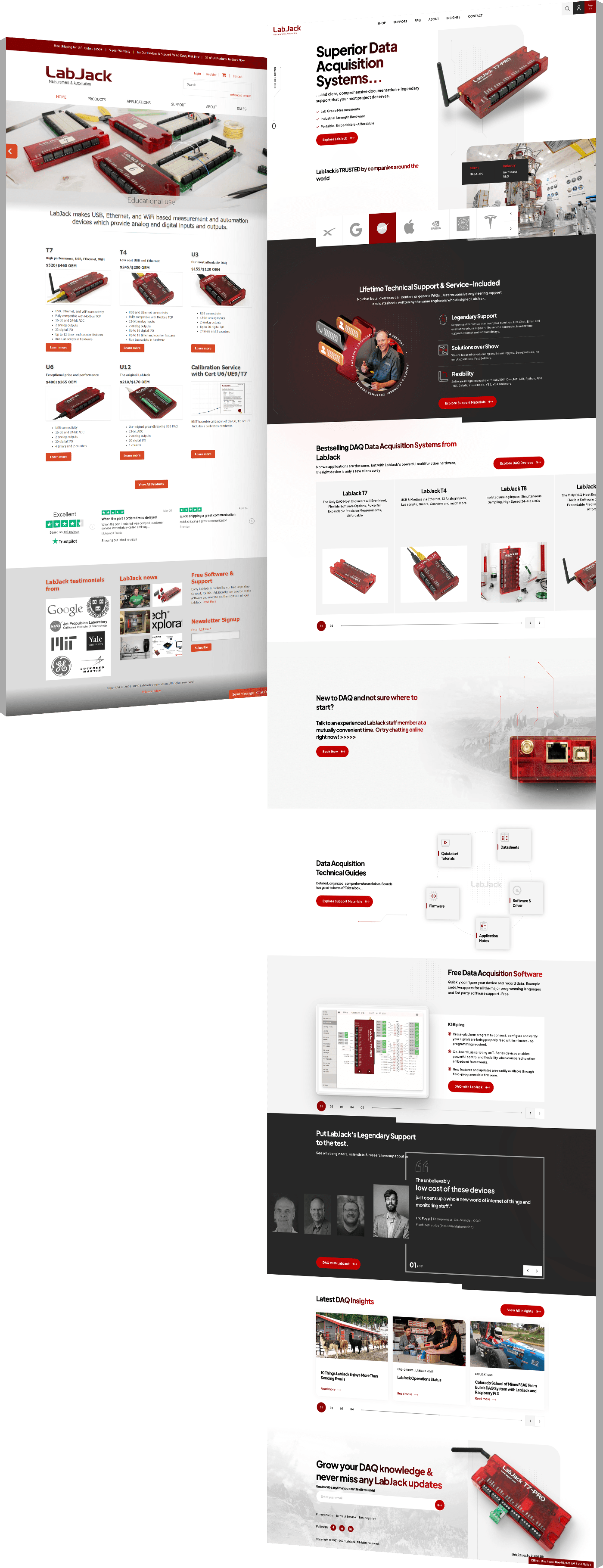 Image showing the before and after of LabJack's website design