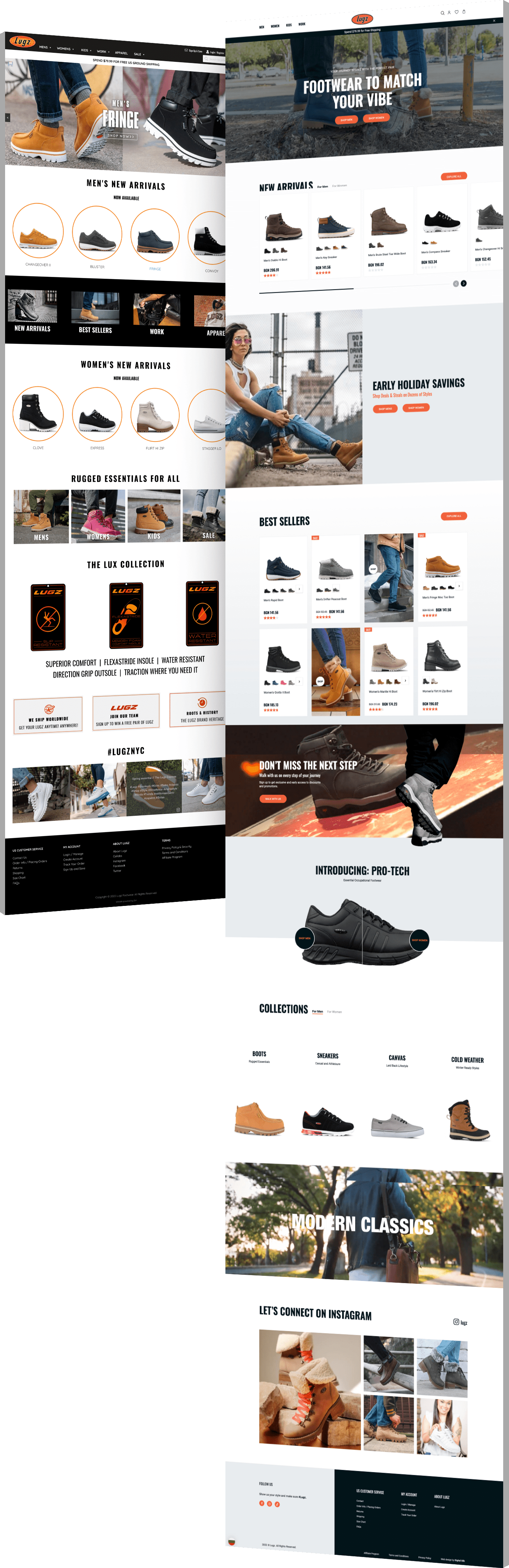 Image showing the before and after of Lugz's website design