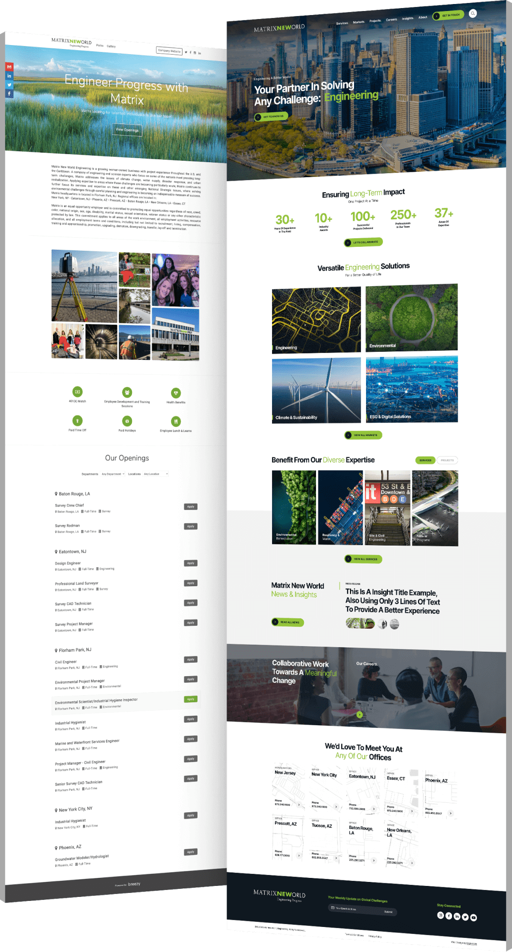 Image showing the before and after of Matrix New World Engineering's website design