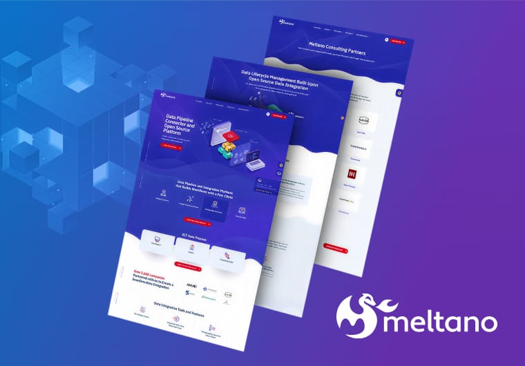 Three stacked images of Meltano's website design