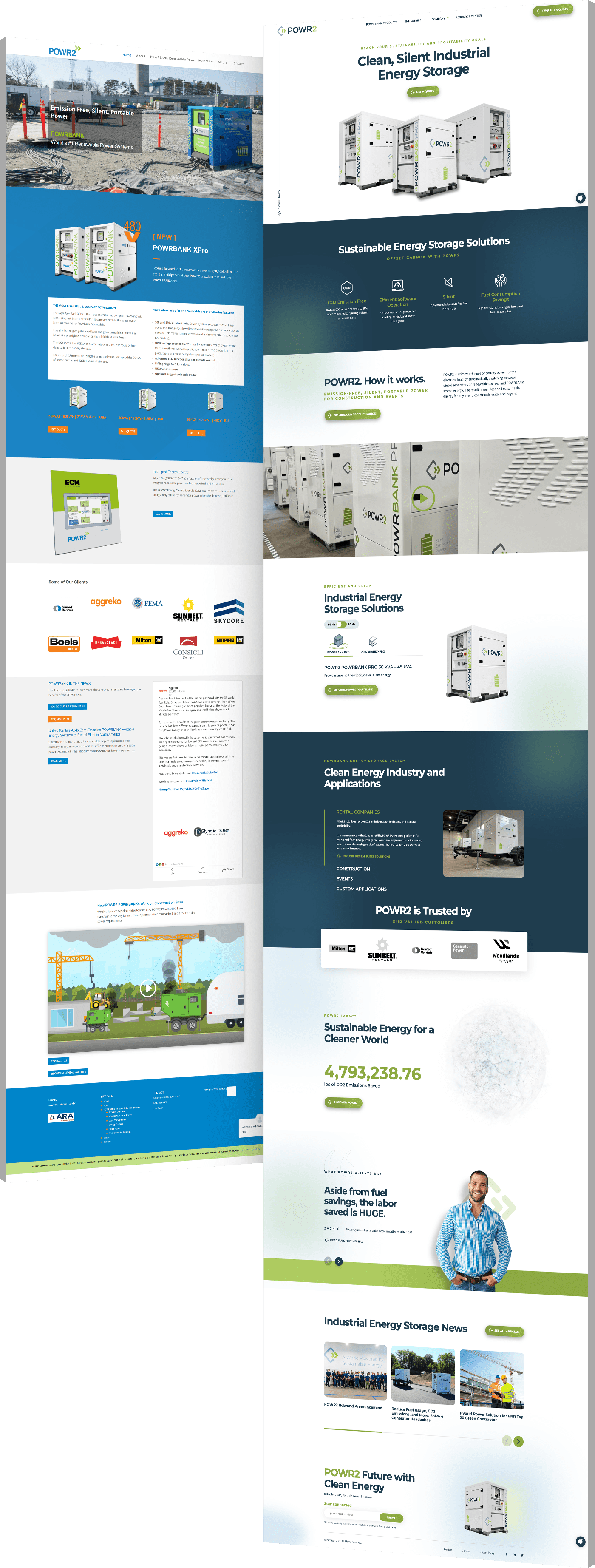 Image showing the before and after of POWR2's website design