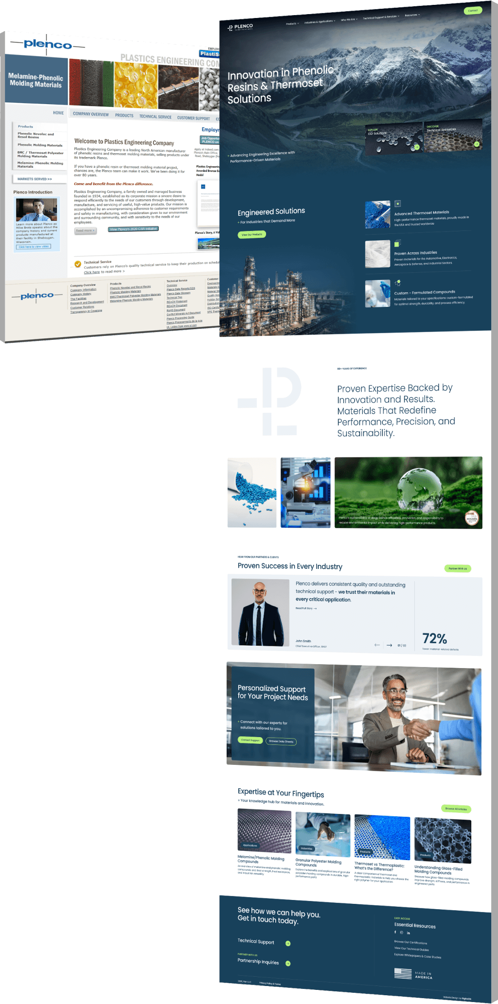 Image showing the before and after of Plenco's website design