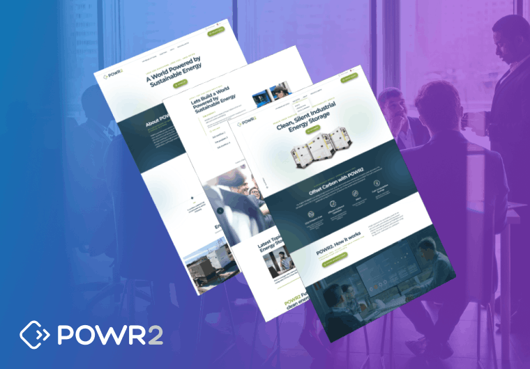 Three website mockups on display of POWR2