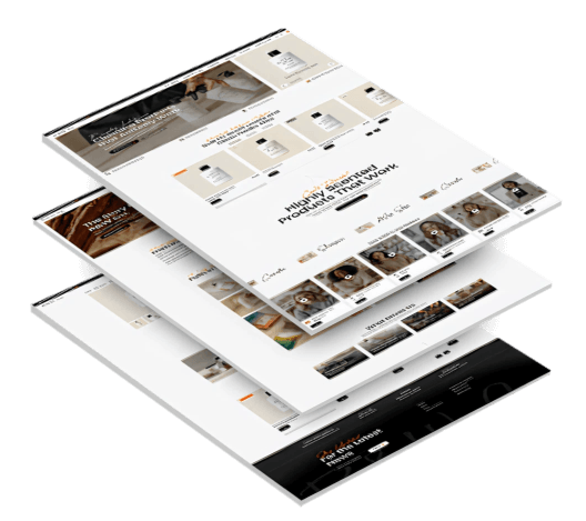 Three stacked mockups of the R&W Co. ecommerce website showcasing modern product pages, lifestyle imagery, and a clean user interface design.