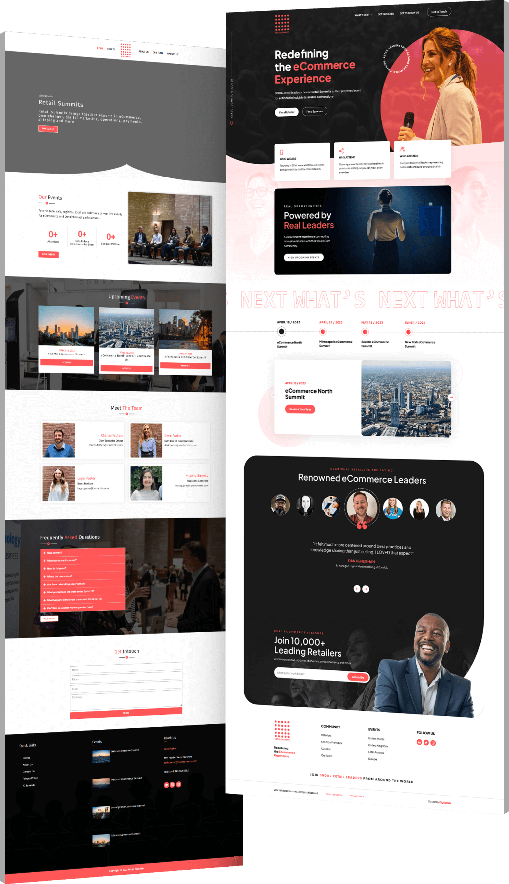 Image showing the before and after of RetailSummits' website design