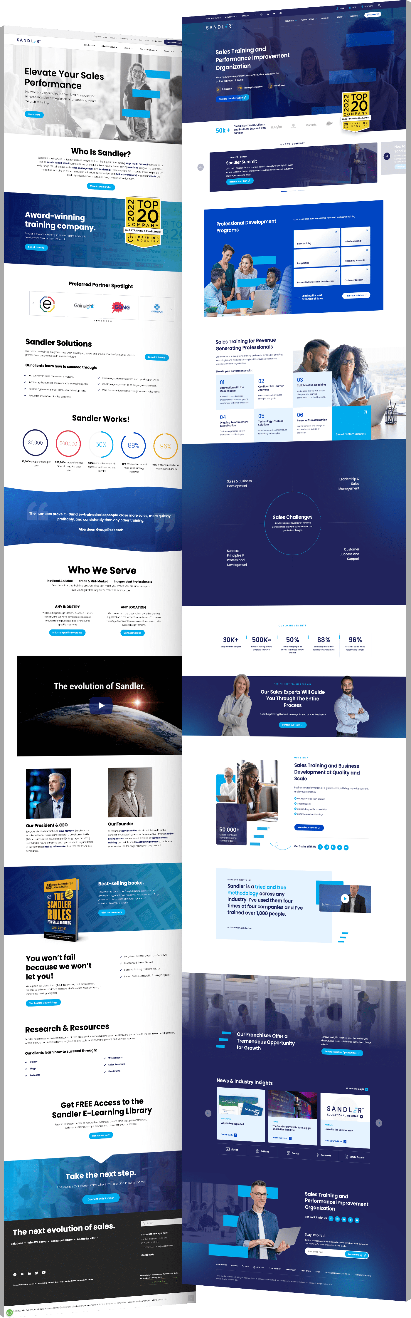 Image showing the before and after of Sandler's website design