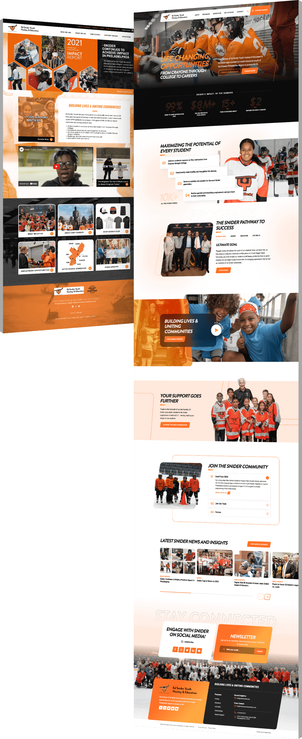 Image showing the before and after of Snider Hockey's website design